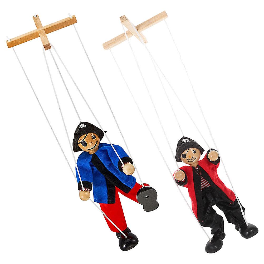 2pcs Interesting Cartoon Pirate Marionette Plaything Interactive Marionette Toy Portable Wood Marionette Toy