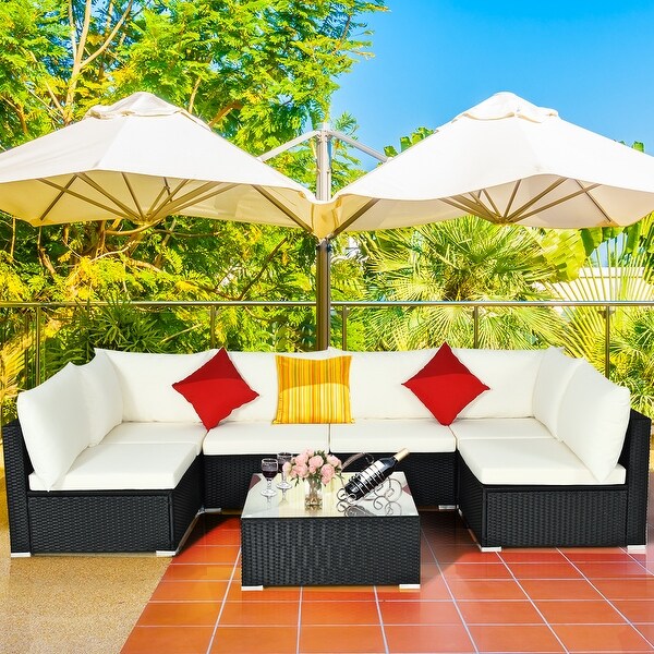 Costway 7PCS Patio Rattan Sofa Set Sectional Conversation Furniture