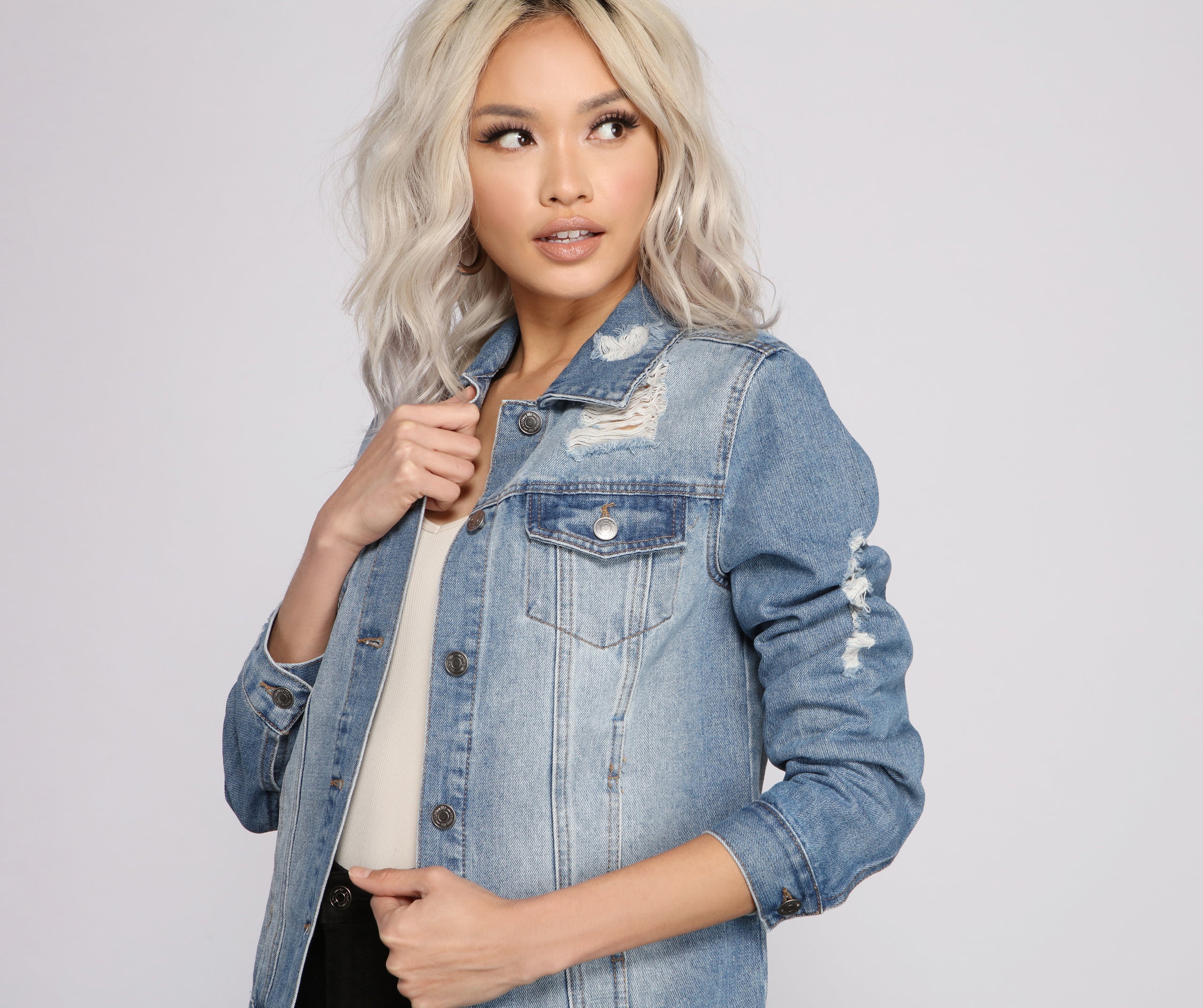 Distressed Details Denim Jacket