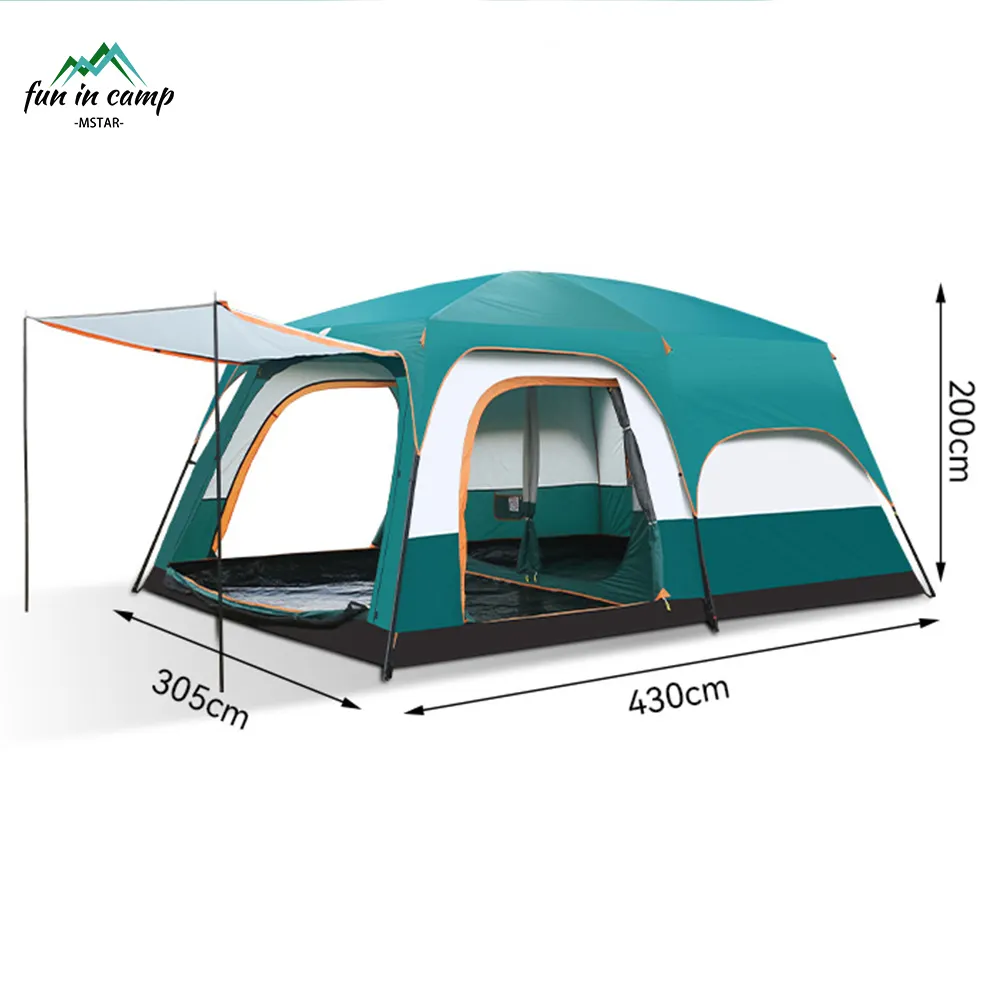 Hot Sale Two Bedroom One Living Room Large Size Waterproof Uv Protection Family Outdoor Camping Tent For 8  12 Persons