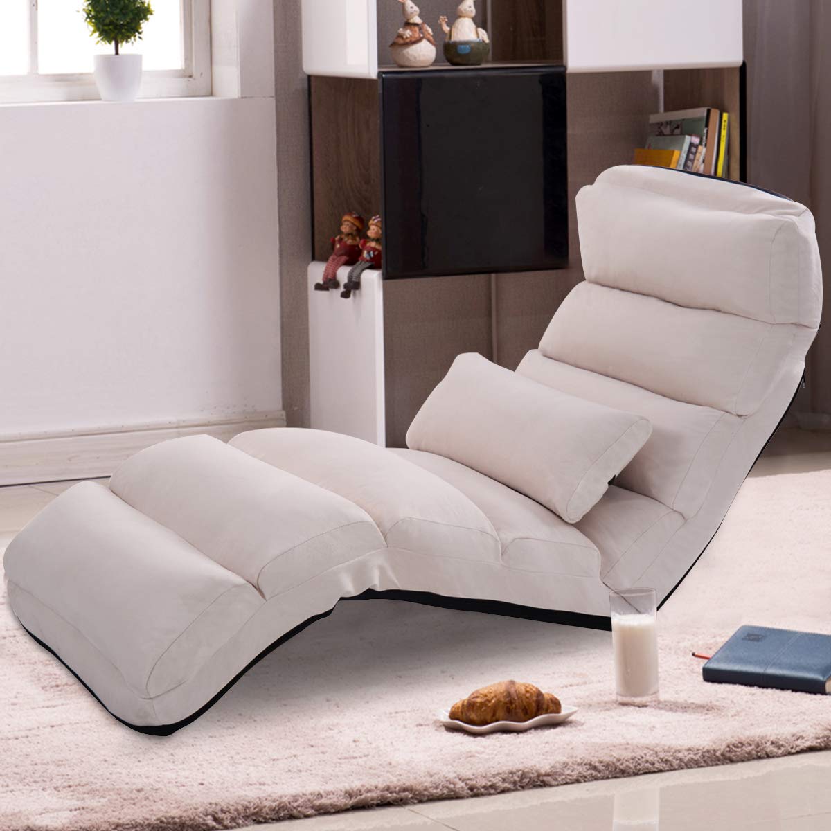 Folding Lazy Sofa Chair Stylish Sofa Couch Beds Lounge Chair W/Pillow