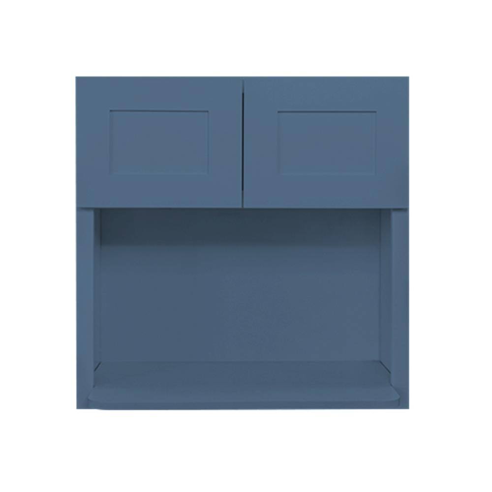 LIFEART CABINETRY Lancaster Blue Plywood Shaker Stock Assembled Wall Microwave Kitchen Cabinet 30 in. W x 12 in. D x 30 in. H ALB-WMS3030