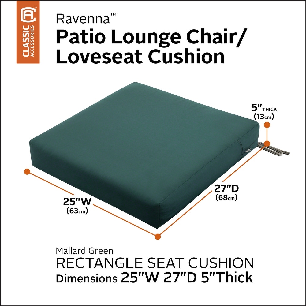 Classic Accessories Ravenna Water Resistant Patio Lounge Chair/Loveseat Cushion  25 x 27 x 5 Inch