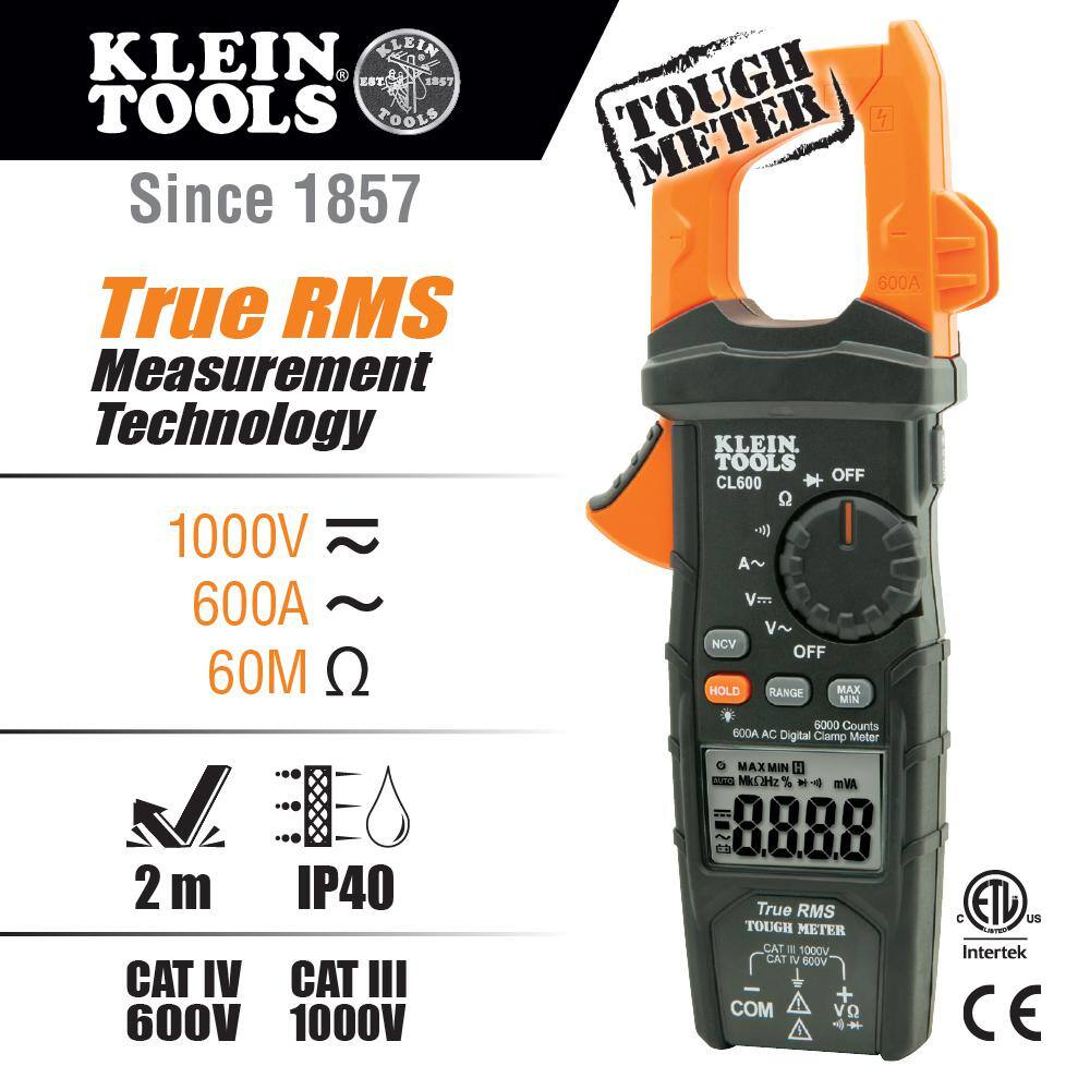 Klein Tools 600 Amp AC True RMS Auto-Ranging Digital Clamp Meter and 14 in. Drive Electrician's Mini Ratchet Tool Set M2O41633KIT