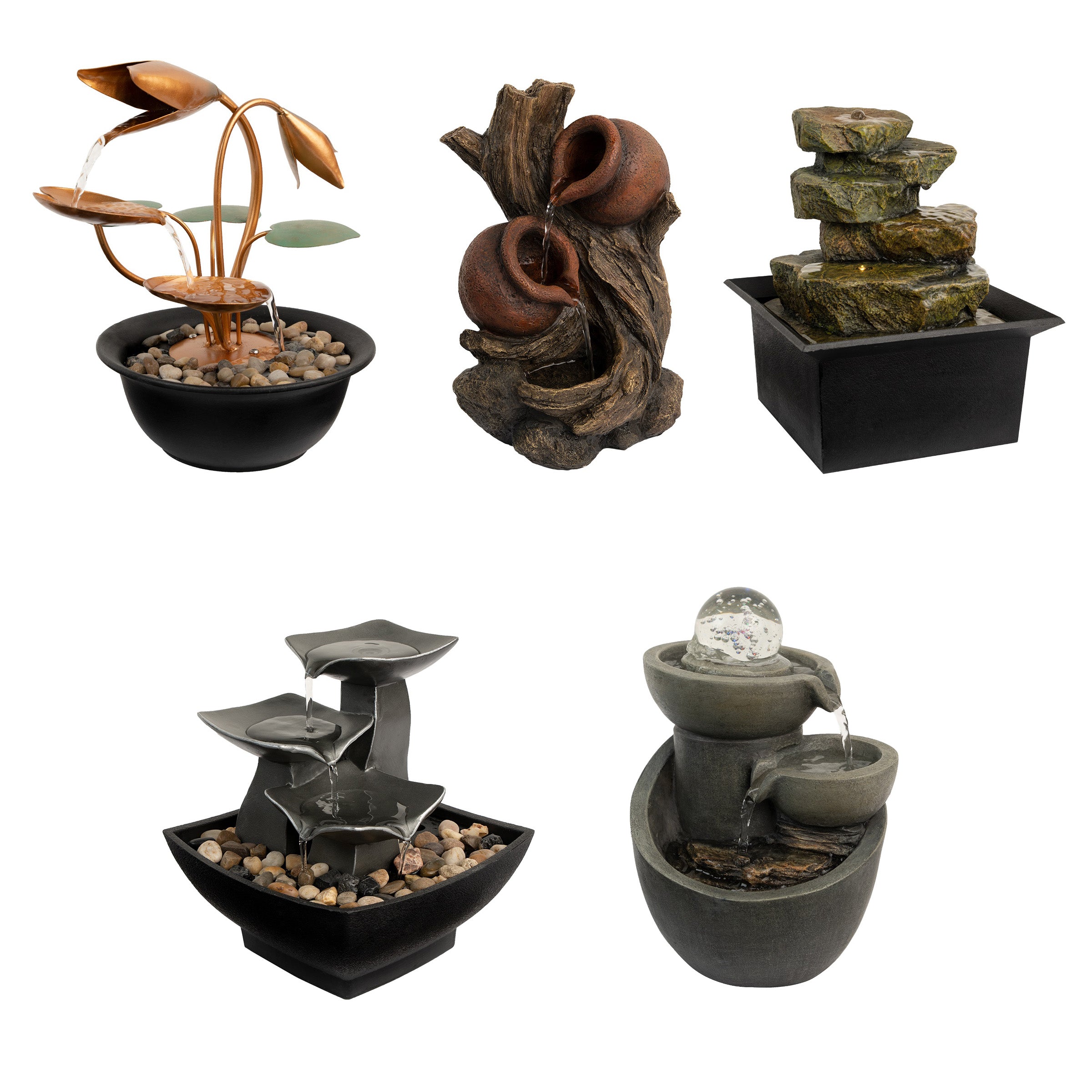 Tabletop Water Fountain- 3 Tier， 7-Inch Raku Bowl Waterfall with Electric Pump by Pure Garden