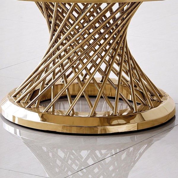 Luxurious Design Marble Round Coffee Table with Gold Mirrored Finish Stainless Steel Base for Living Room