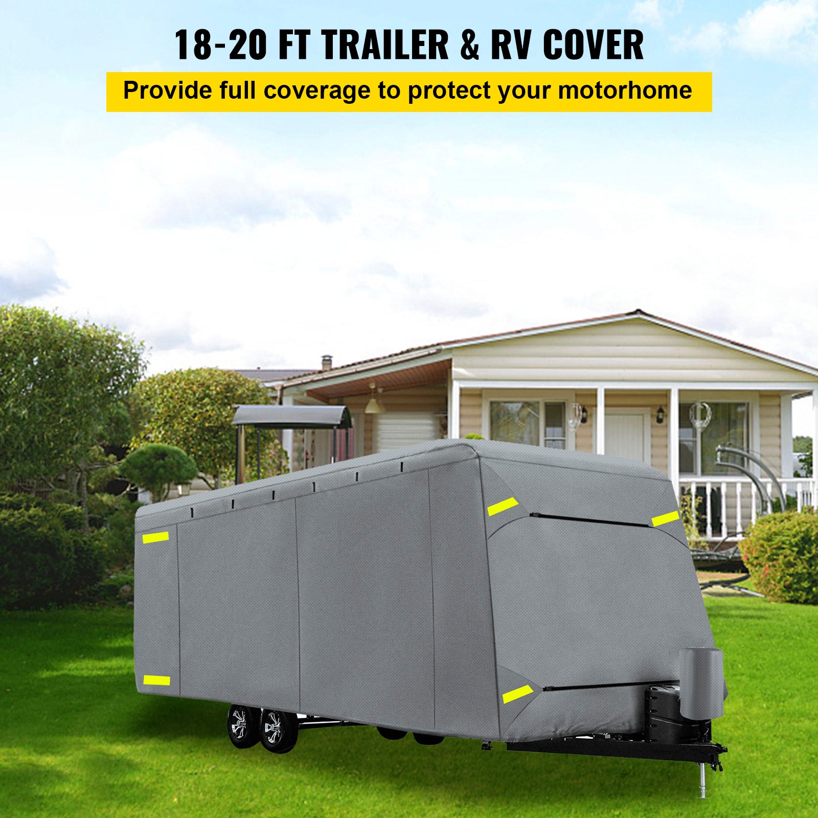 VEVOR RV Cover 18'-20' and Extra-Thick 4 Layers Travel Trailer RV Cover Durable Camper Cover， Waterproof Breathable Anti-UV Ripstop for RV Motorhome with Storage Bag