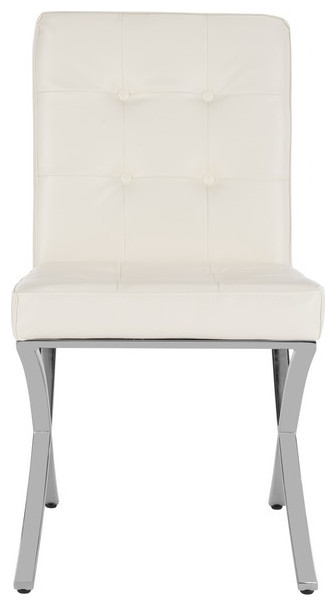 Slader Tufted Side Chair White Chrome  Set of 2   Contemporary   Dining Chairs   by Peachtree Fine Furniture  Houzz