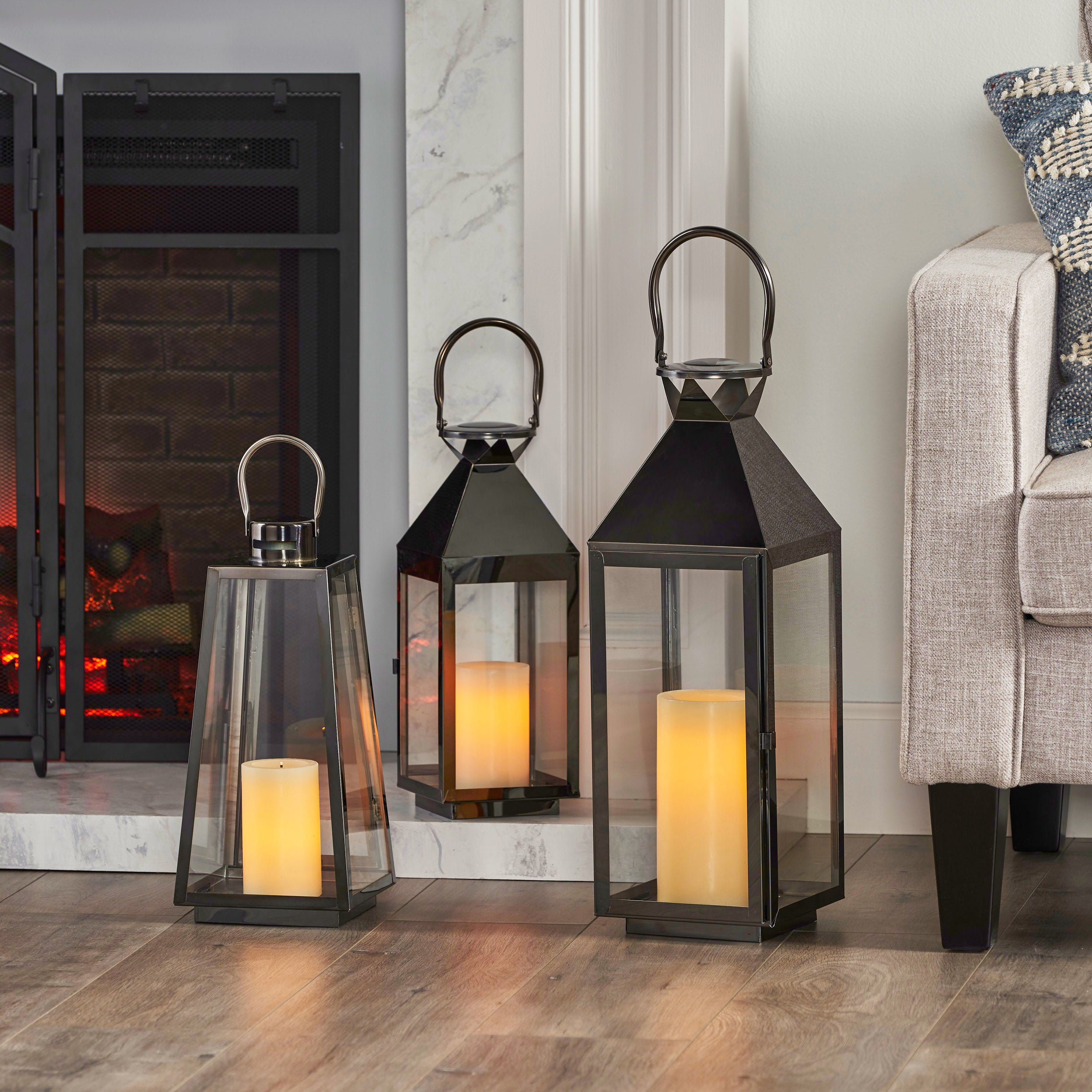 Asael Modern Stainless Steel Lantern Set