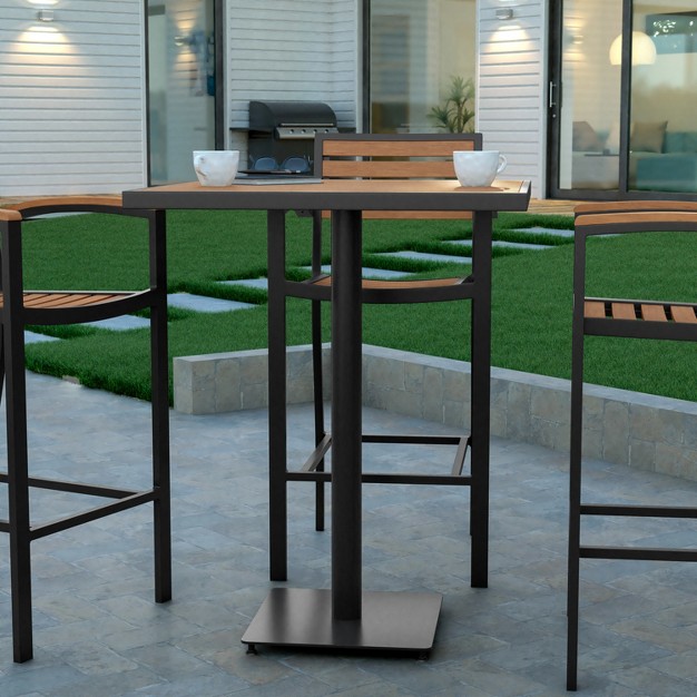 Emma And Oliver Outdoor Bar Height Table With Faux Teak Poly Slats