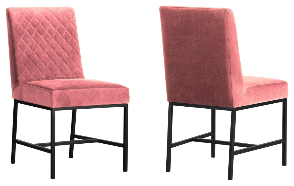 Set of 2 Contemporary Dining Chair  Pink Velvet Seat With Diamond Stitched Back   Contemporary   Dining Chairs   by Decor Love  Houzz