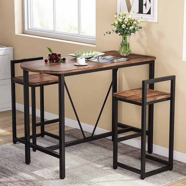 3-Piece Pub Bar Table Set with 2 Bar Stools and Faux Marble Tabletop