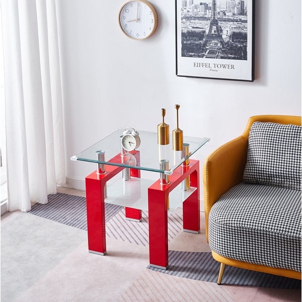 Glass Top Square Double-Layer End Table