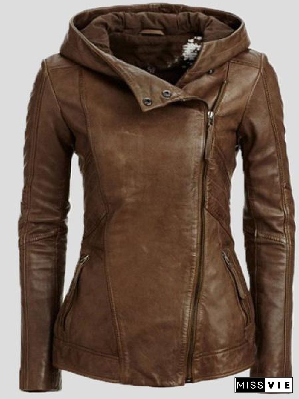 Women's Jackets Vintage Long Sleeve Hooded Leather Jacket