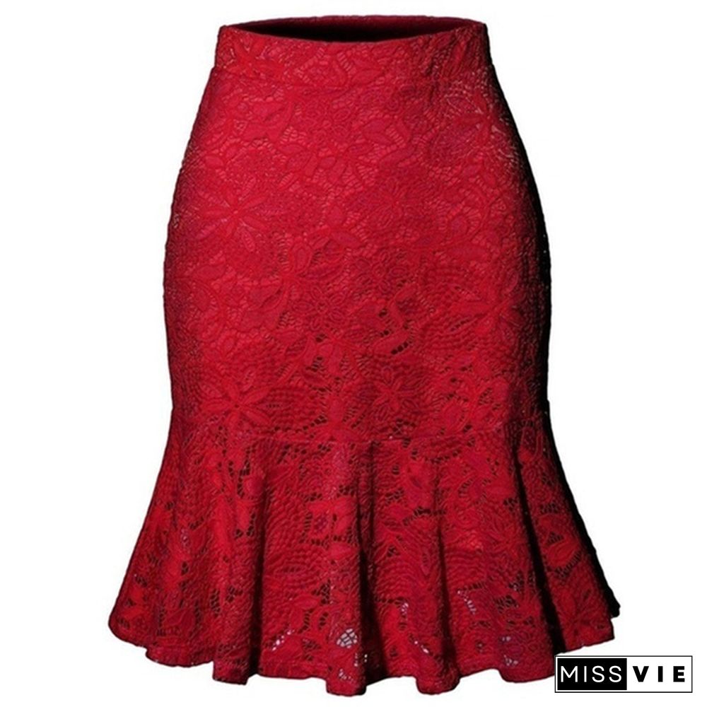 Casual Women Fashion Summer Solid Color Lace Package Hip Skirts Office Ladies Slim Fit Short Skirt Mini Party Skirt