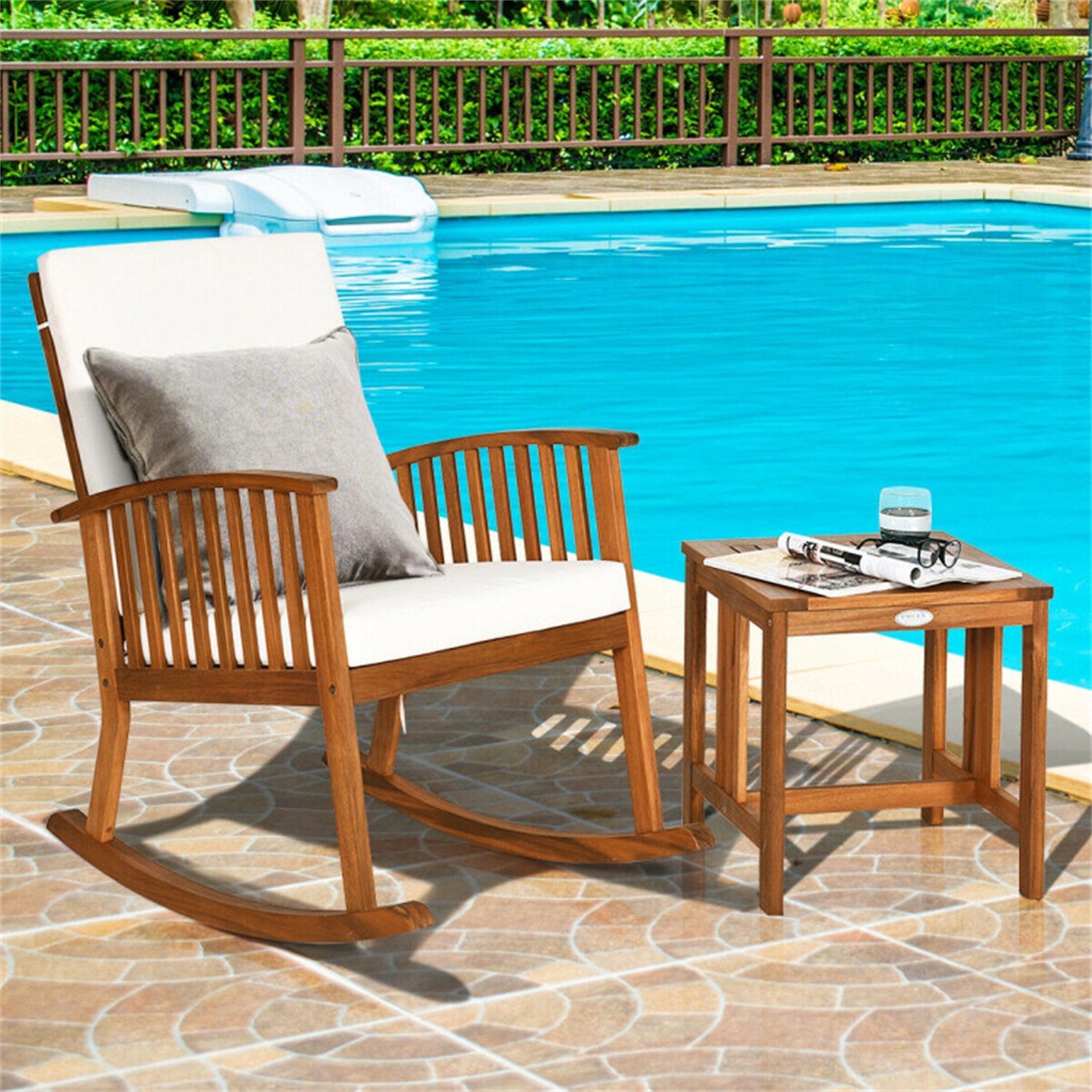 2 Pieces Acacia Wood Patio Rocking Chair Table Set - Overstock - 37563814