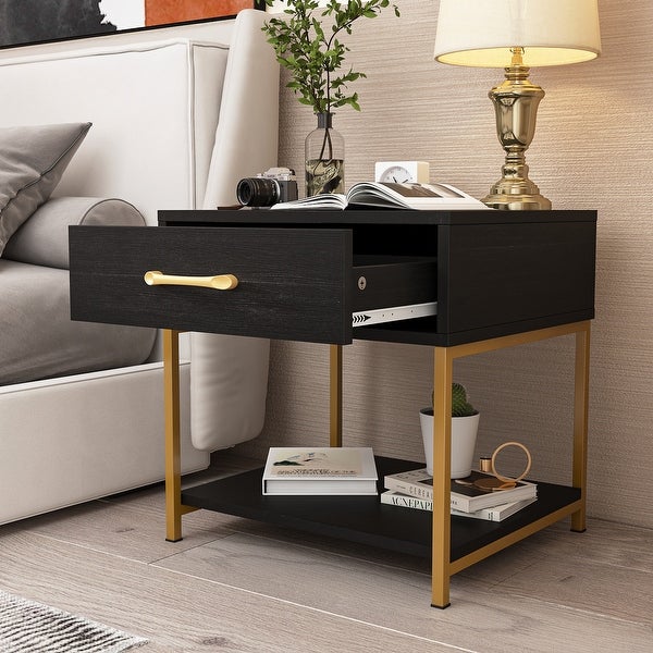 -Drawer Modern Nightstand - Bedside End Table - White/Black|