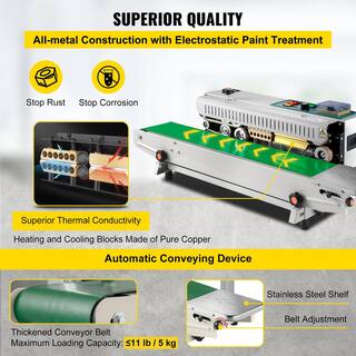 VEVOR Continuous Band Sealer Stepless Speed Adjusting Auto Horizontal Food Vacuum Sealer Machine for PVC Bags Silver FKJFR900WSBM00001V1