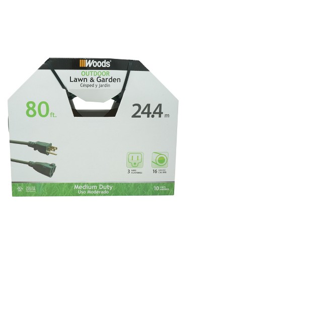 Woods 80 x27 16 3 Extension Cord Green