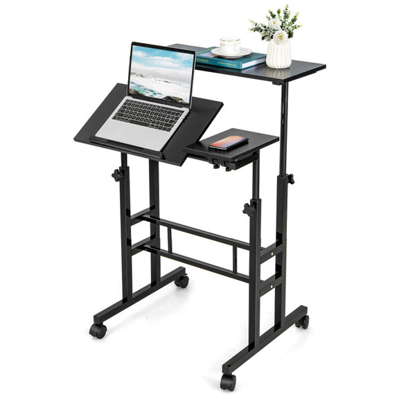 Costway 38794152 Mobile Stand up Computer Desk wit...