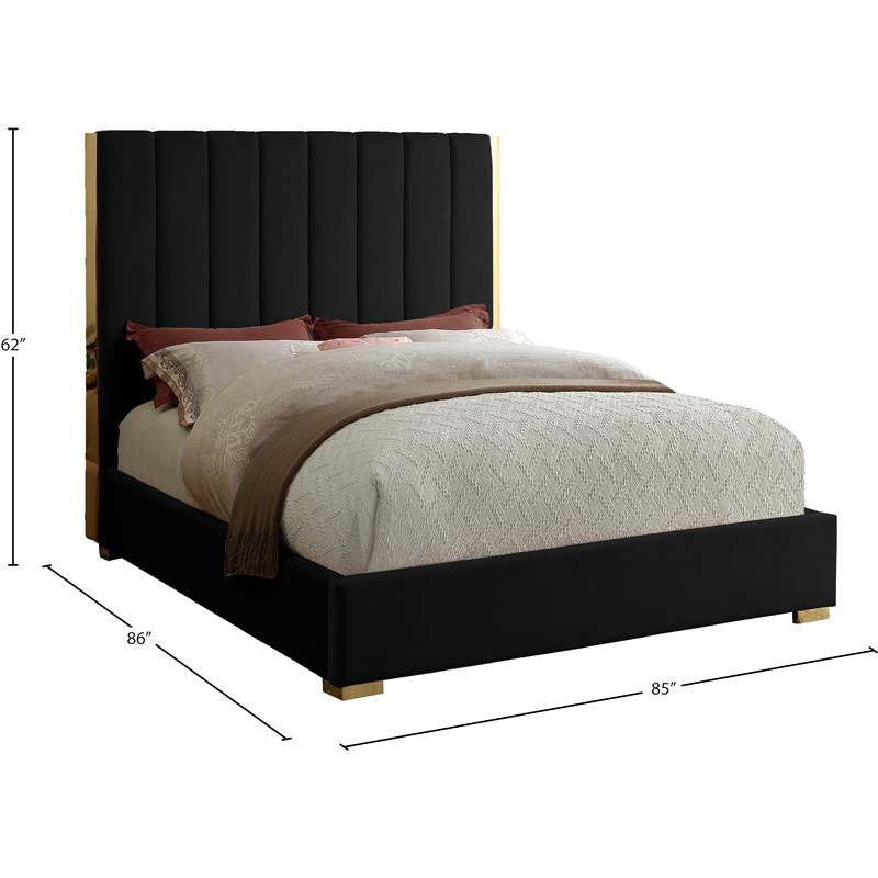 Meridian Furniture Becca Metal and Velvet King Bed in Black