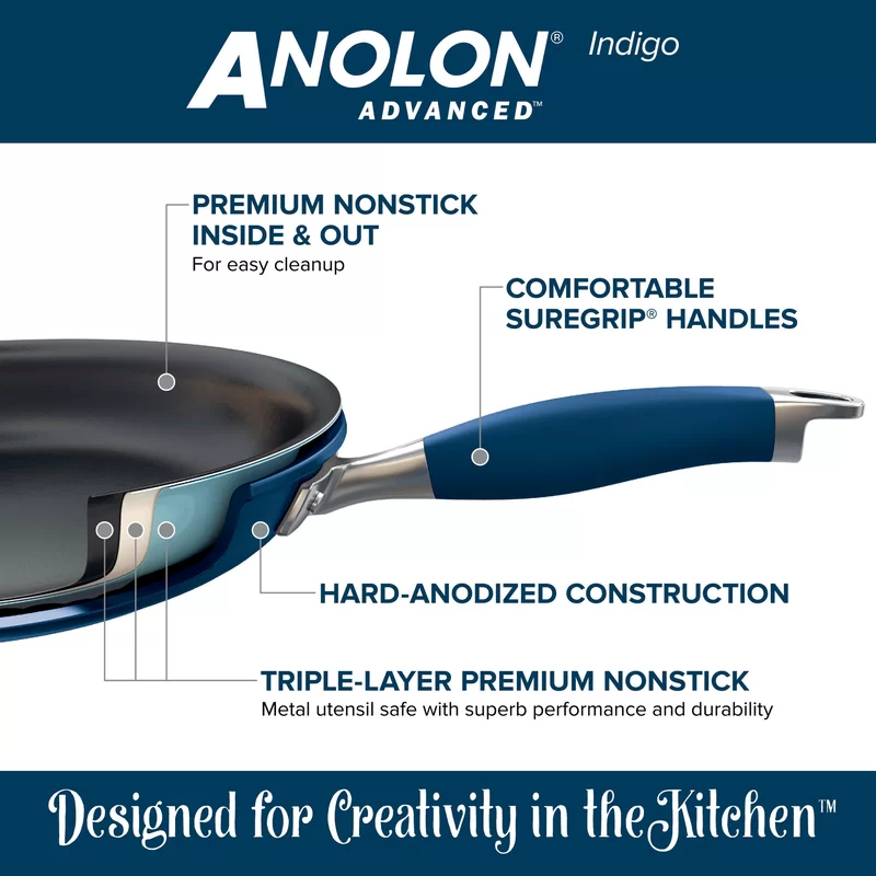 Anolon 84612 12 Covered Ultimate Hard Anodized Aluminum Stirfry Pan， 12 Inch， Indigo