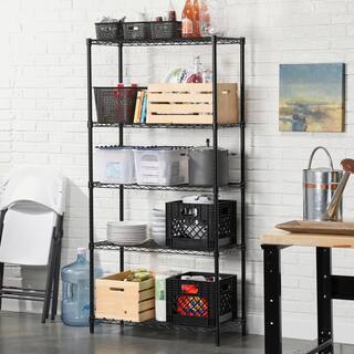 HDX 5-Tier Steel Wire Shelving Unit in Black (36 in. W x 72 in. H x 16 in. D) 21656PS-YOW