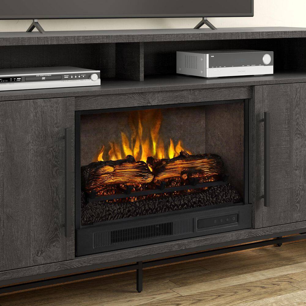 SCOTT LIVING KAPLAN 60 in. Freestanding Media Console Wooden Electric Fireplace in Gray Fawn Aged Oak HDSLFP60L-1A