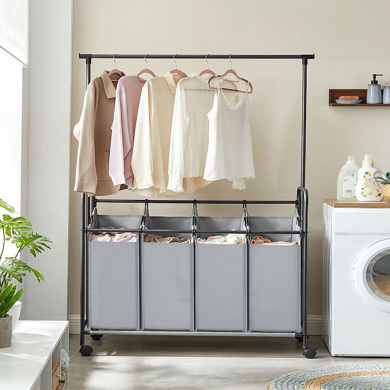 Laundry Cart With Wheels and Hanging Bar