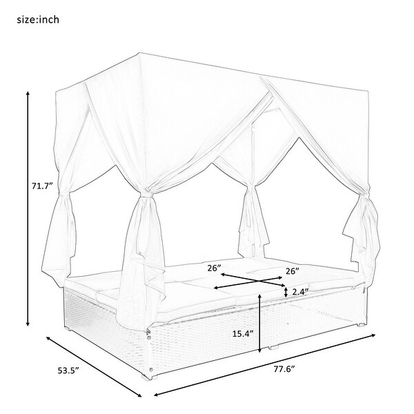 MERAX Outdoor Patio Wicker Adjustable Sunbed Daybed with Canopy
