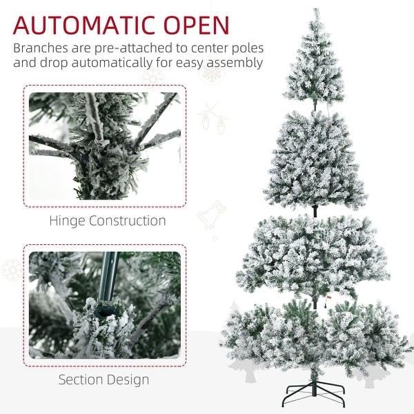 HOMCOM 9ft Tall Prelit Artificial Christmas Tree Holiday Décor with 1939 Snow Flocked Branches，9Steel Base