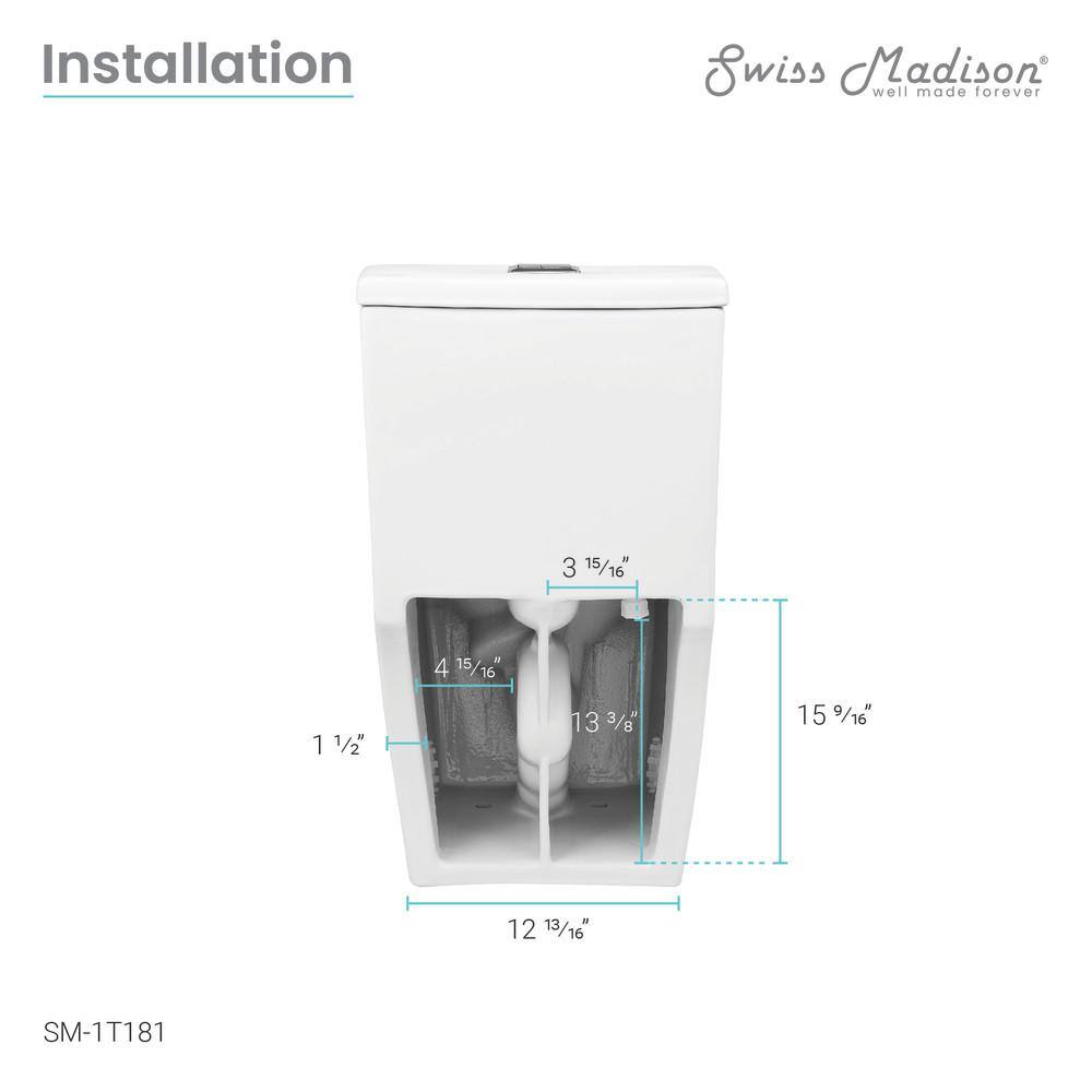 Swiss Madison Dreux 1-piece 0.951.26 GPF Dual Flush Elongated Toilet in Glossy White Seat Included SM-1T181