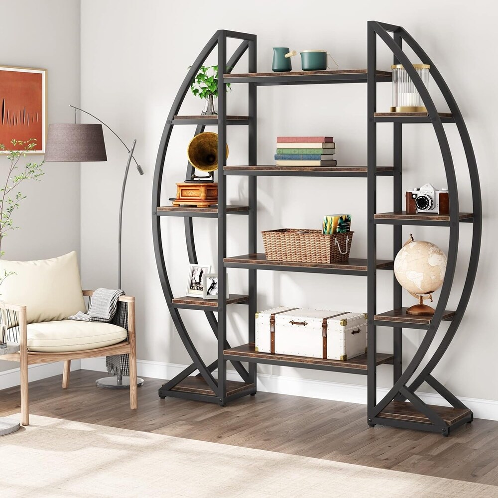 Industrial Bookshelf  Oval Triple Wide 5 Tiers Etagere Bookcase   11.81\