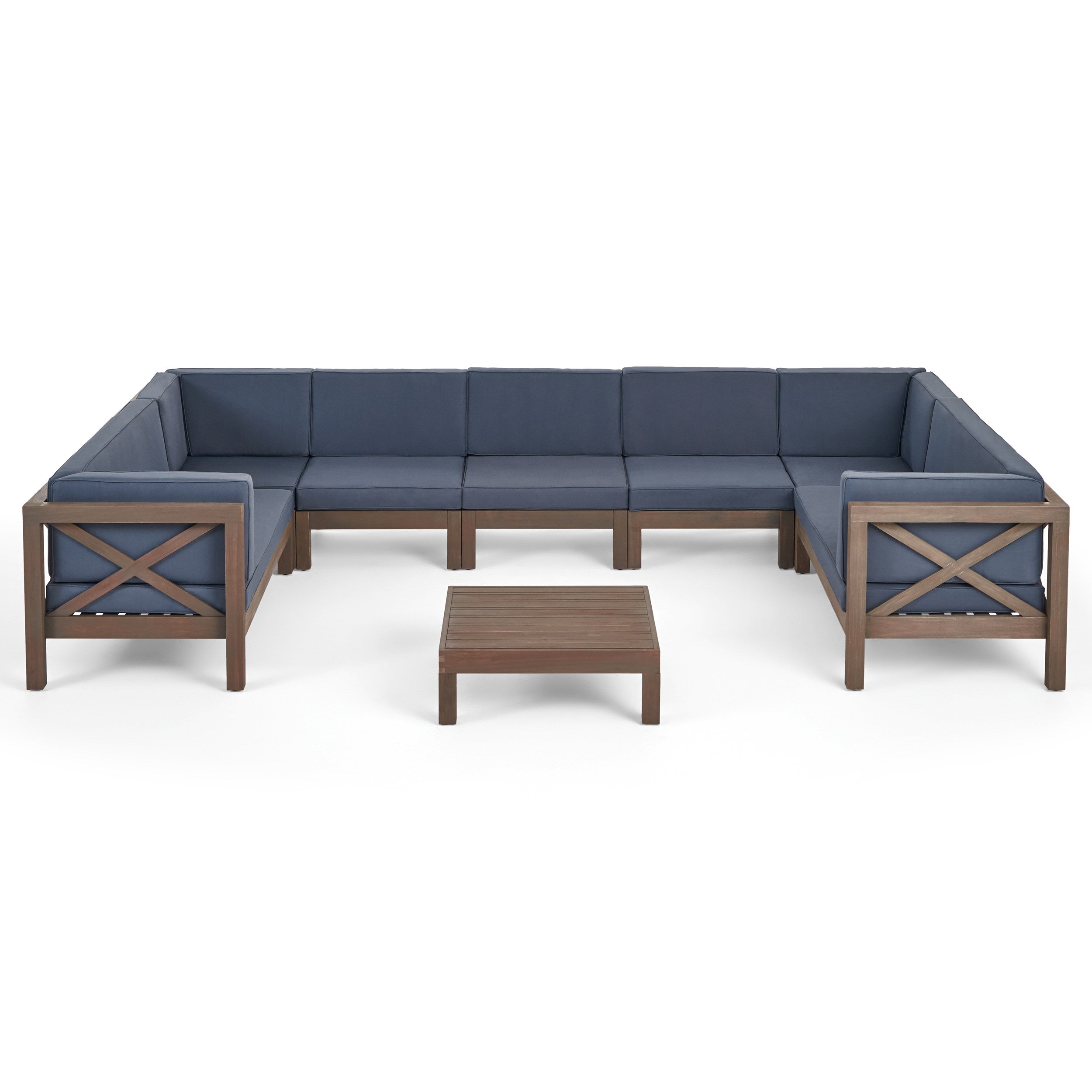 Isabella Outdoor 9 Seater Acacia Wood Sectional Sofa Set