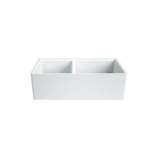 Empire Industries Delux Fireclay 33 in. Double Bowl Farmhouse Kitchen Sink with Workstation DER33D