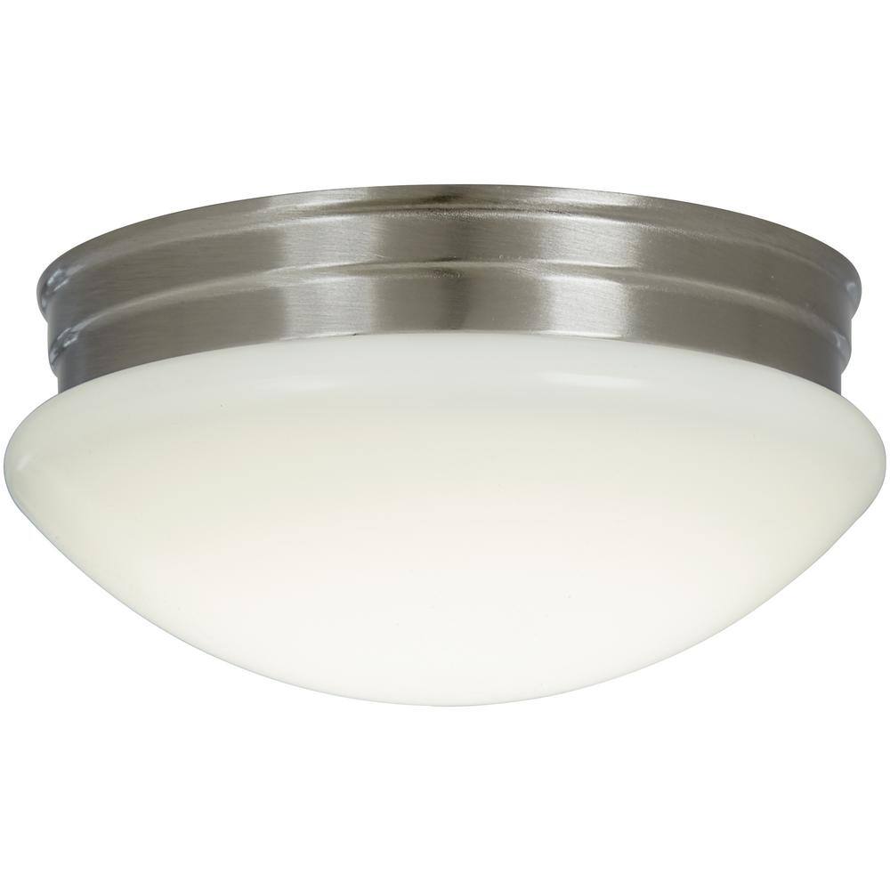 Commercial Electric 9 in. 120-Watt Equivalent Brushed Nickel Integrated LED Mushroom Flush Mount with White Acrylic Shade IPF3011LBN