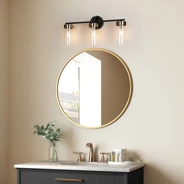 3-Light Modern Farmhouse Linear Bathroom Vanity Light Cylinder Glass Wall Sconce - 21.5