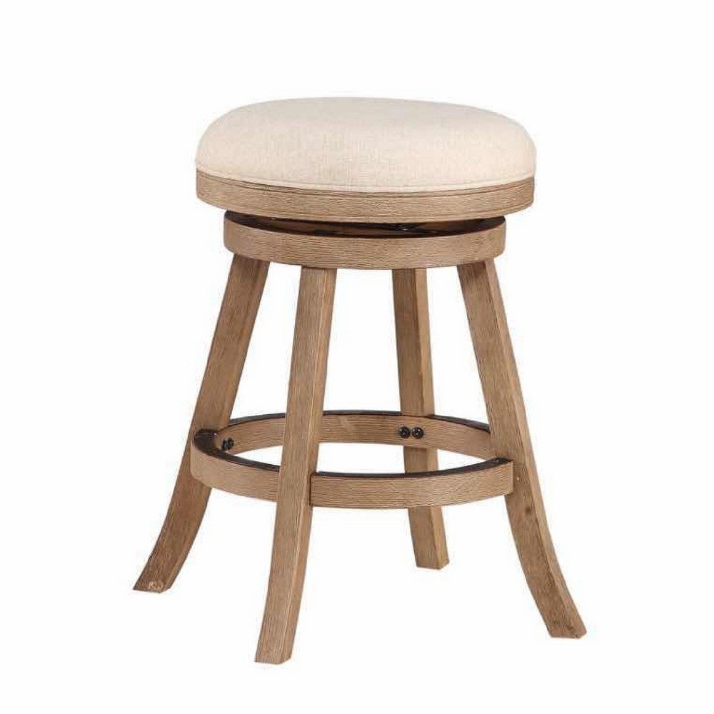 Liam 24 Inch Wood Counter Stool， Swivel Seat， High Density Foam Cushion， Ivory - 17.75 L x 17.75 W x 24.5 H， in inches