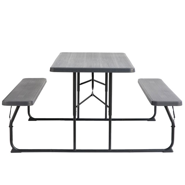 Gardenised Gray Outdoor Foldable Woodgrain Portable Picnic Table Set