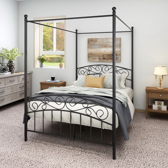 Metal Canopy Bed Frame with Ornate European Style ...