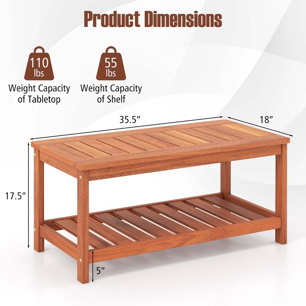 Costway Patio Coffee Table 2 tier Outdoor Side Rectangle Side Table Solid Wood Porch