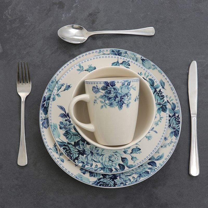 Elama Traditional Blue Rose 16 Piece Dinnerware Set