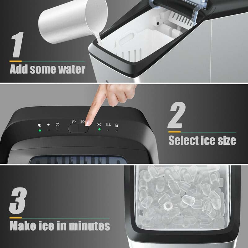 33LBS/24H Portable Ice Maker Countertop Stainless Steel Ice Machine Self-Clean Function with Scoop