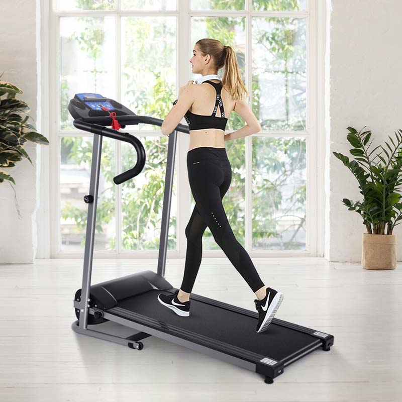 Electric Folding Treadmill, Motorized Jogging Running Machine with LCD Monitor & Device Holder, Heart Rate Sensor