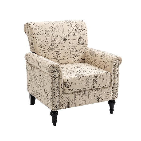 Floral Pattern Mid-Century Modern Accent Chair， Linen Armchair