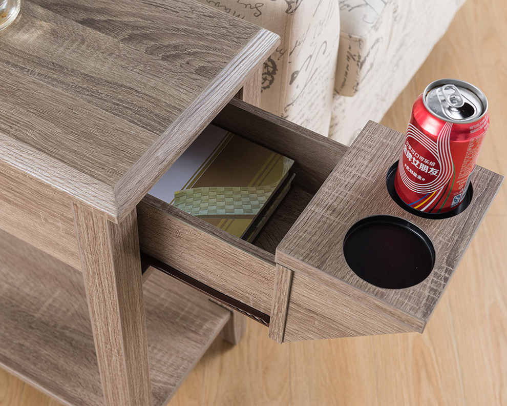 Side Table Storage Drawer and Cup Holders   Transitional   Side Tables And End Tables   by Sintechno  Inc.  Houzz