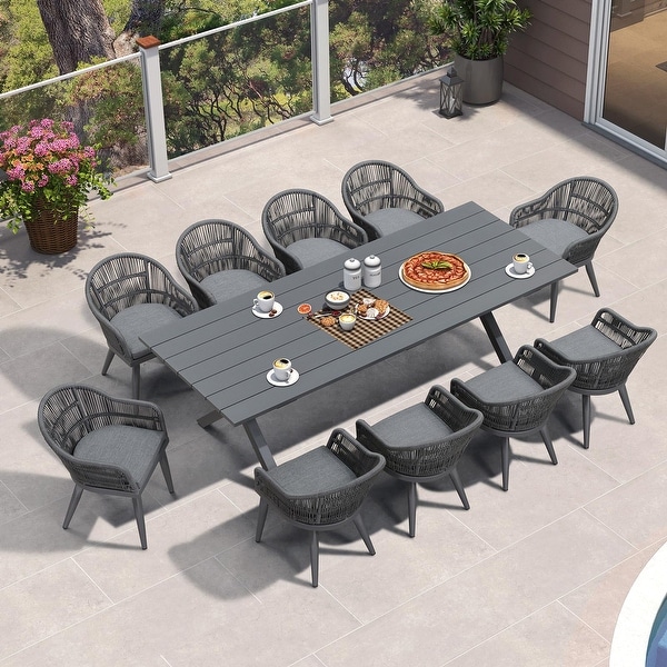 PURPLE LEAF Patio Dining Set with Outdoor Aluminium Dining Table and Woven Rattan Chairs