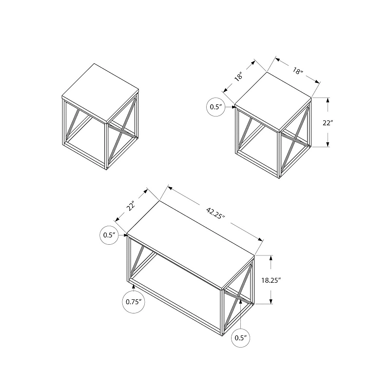 Monarch X-Frame Coffee and End Table 3-piece Set