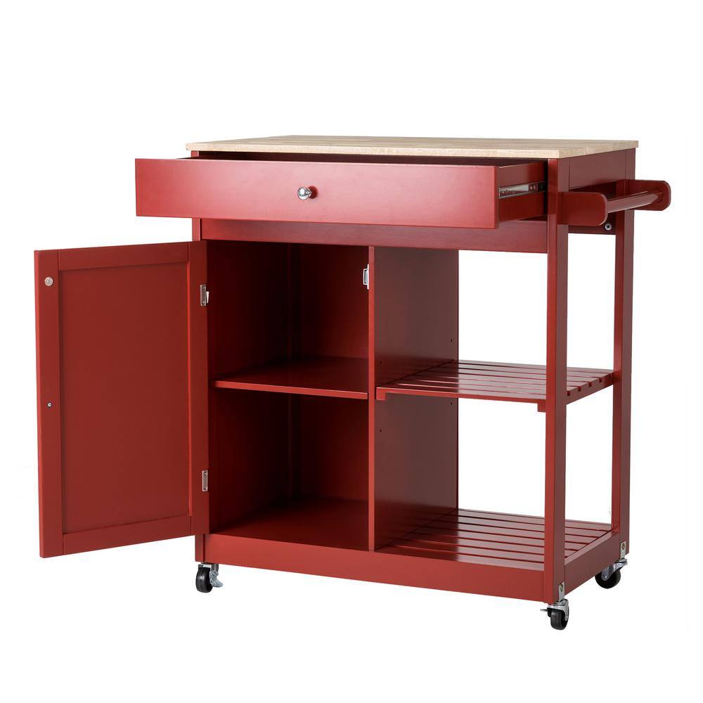 Glitzhome 34.25 in.H Red Wooden Basic Kitchen Island with 1 Drawer+1 Door+2 Tier 2000800009