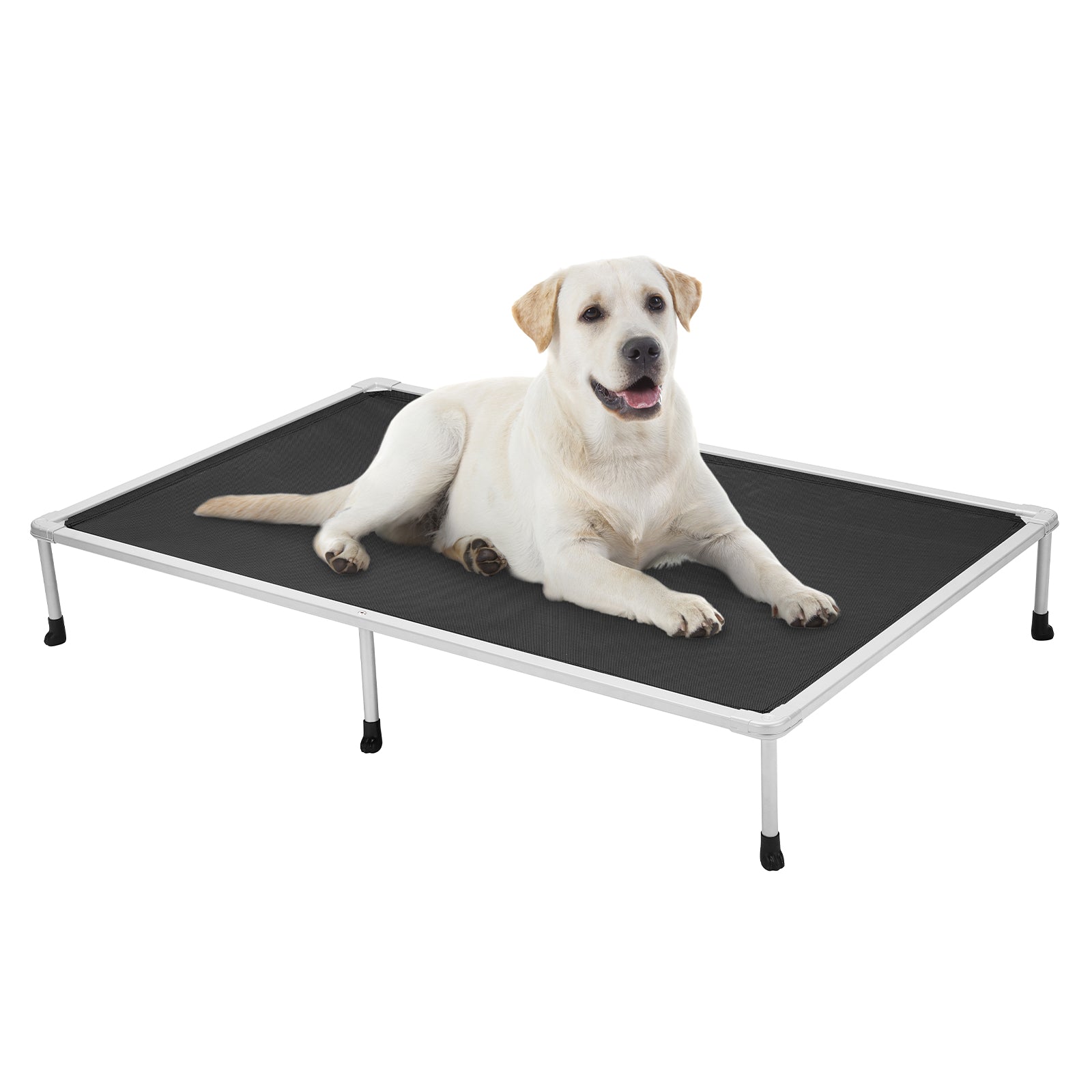 Veehoo Chewproof Dog Bed， Cooling Raised Dog Cots with Silver Metal Frame， XX Large， Black